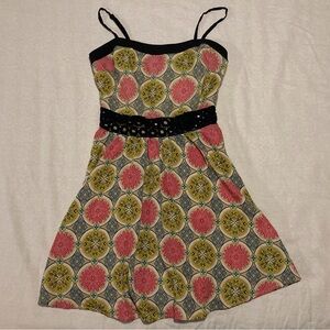 pure sugar‎ Mini Dress with Black Lace Waistline | Vibrant Medallion Print